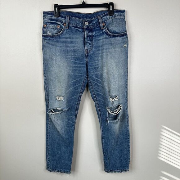 Levi's 501 CT Jeans Womens 28 Distressed Boyfriend Blue Denim Cotton - Picture 1 of 11